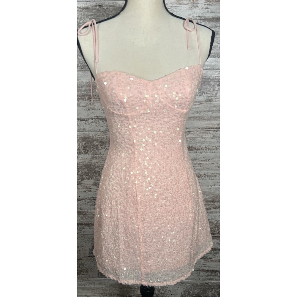 Sleeveless Pink Sequin Mini Dress with Tie Straps